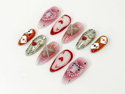 Artistic Clown Poker Themed Nail Art | Bold and Vibrant Carnival-Inspired Design | Dark Aesthetic Poker Nail Art | Limited Edition | JC667HK