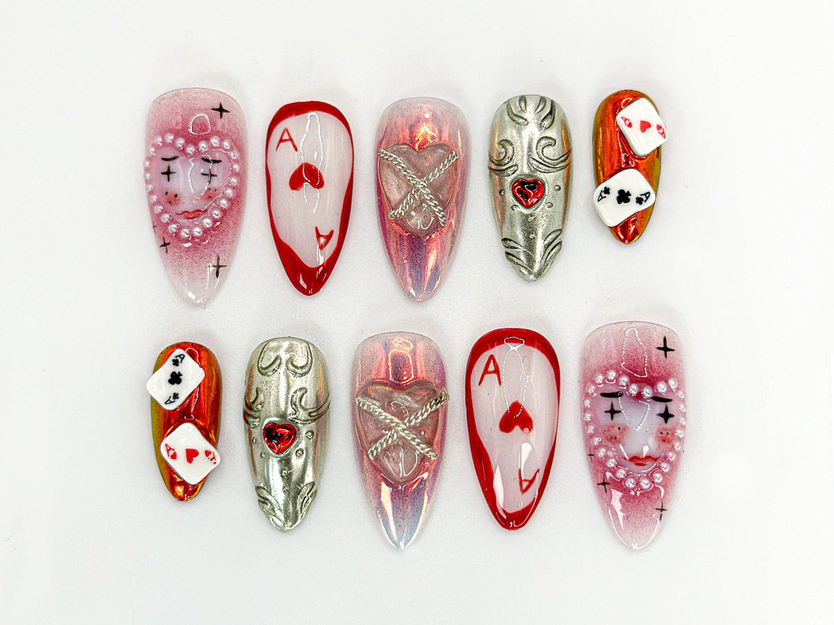 Artistic Clown Poker Themed Nail Art | Bold and Vibrant Carnival-Inspired Design | Dark Aesthetic Poker Nail Art | Limited Edition | JC667HK
