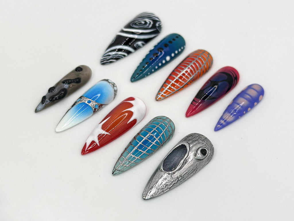 Custom Abstract Press-On Nails | Handmade Geometric Nail Art | Unique Handpainted Design | Custom Handpainted Nails | JB658HK