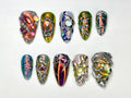 Edgy Metallic 3D Press-On Nails | Holographic Gem Nail Design | Metallic Chrome Nail Set | Chrome Press-On Nail Set | JB688HC