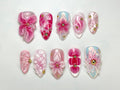 Romantic Blush Pink Press-On Nails | Handmade Floral Nail Art | Glossy Floral Nail Design| Blush Pink & Gold Nails | Luxury Nail Art|JC696HC