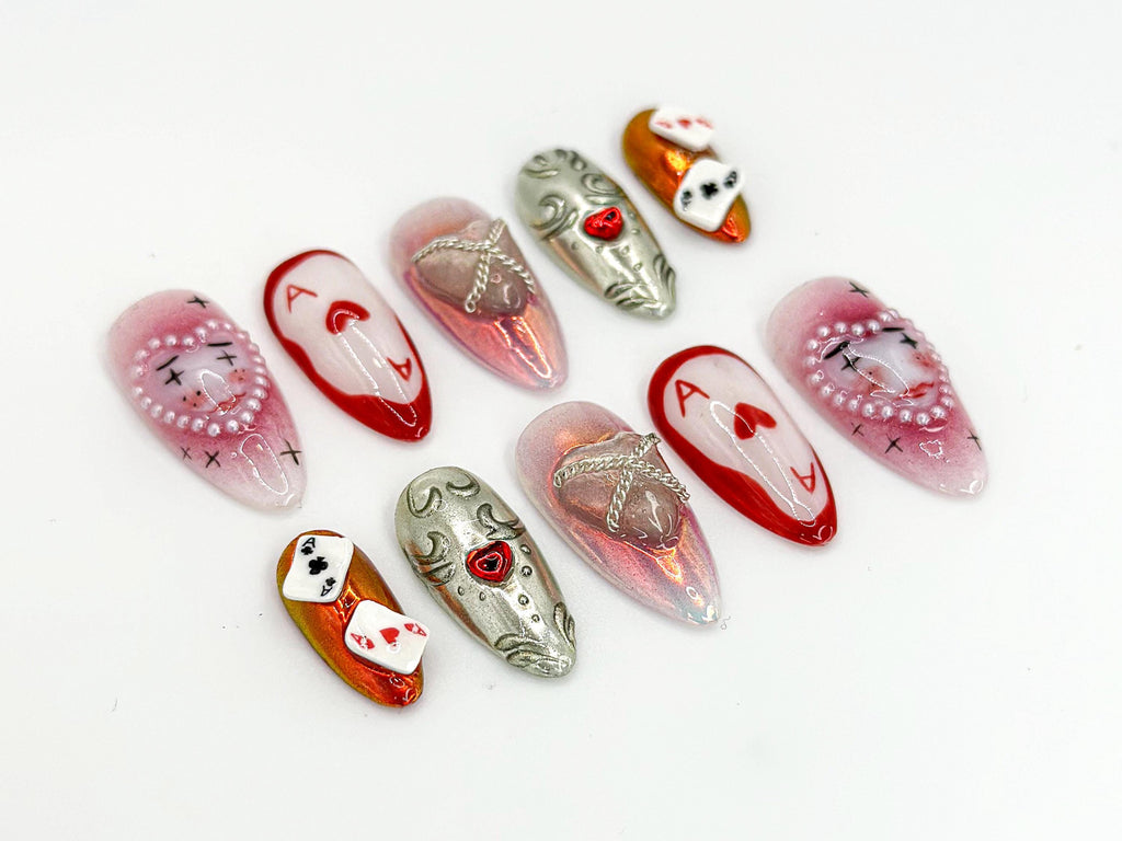 Artistic Clown Poker Themed Nail Art | Bold and Vibrant Carnival-Inspired Design | Dark Aesthetic Poker Nail Art | Limited Edition | JC667HK