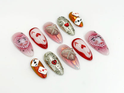 Artistic Clown Poker Themed Nail Art | Bold and Vibrant Carnival-Inspired Design | Dark Aesthetic Poker Nail Art | Limited Edition | JC667HK