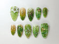 Hand-Painted Forest Green Press On Nails | Botanical Nail Design | Green Nature-Inspired Nails | Green Nature-Inspired Nails | JB705HK