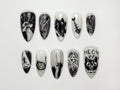 Alien Cat-Themed Press-On Nails | Cute Creepy Goth Nail Art | Cat Alien Aesthetic | Black Cat & Star Nail Set | Horror Nails | JB736HC