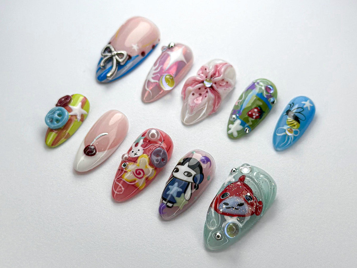 Kawaii Cartoon Press-On Nails | 3D Cute Fantasy Nail Art | Cartoon, Fantasy Style | Fun & Playful Nail Set | Whimsical Kawaii Nail | JB712HC
