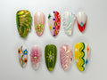 Summer Colorful Abstract Press On Nails By SevenNailArt | Handmade Colorful Press-On Nail Art | 3D Floral & Holographic | JC716HC