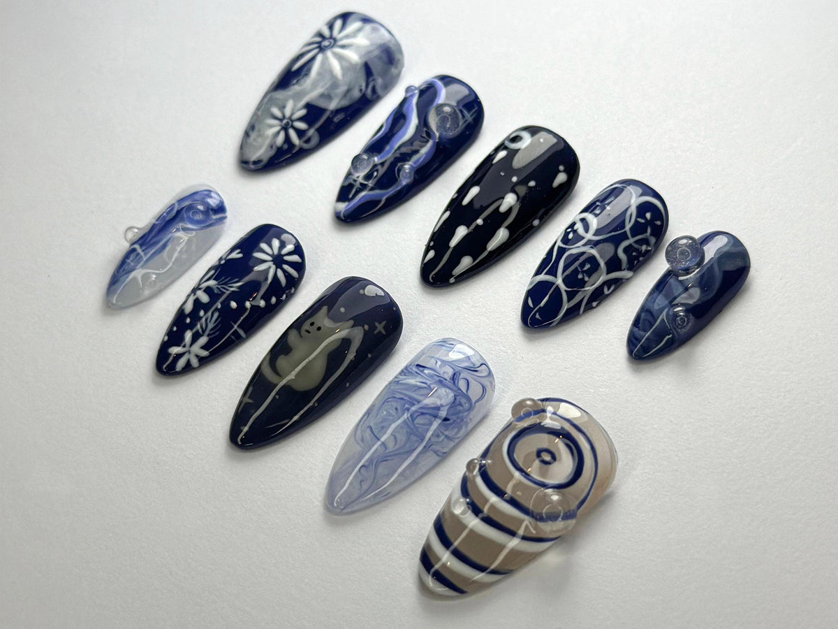 Cosmic Dreamer Press On Nails By SevenNailArt | Starry Night Nail Design | Moon Phases & Constellations Nail Art | Galaxy Aesthetic |JC718HC
