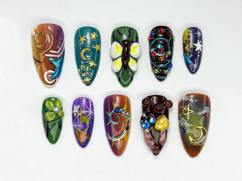 Cosmic Fantasy Press On Nails | Cosmic Star Moon Nail Art Set | Moon Star 3D Press Ons | Galaxy Vibe | Night Sky Design | JB728HC