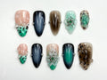 Mystic Leopard Bloom Press On Nails | Green Smoke & Gradient Nail Art | 3D Floral Nails | Handmade Moody Nail | Edgy Leopard Sesign |JC783HC