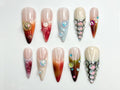 Iridescent Gradient Bubble Press On Nails | Glassy Chrome Pearl Accents | Color Fade Stiletto Nails | Chrome Bubble Nail Art | JC785HC