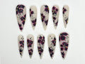 Dark Blossom Stiletto Press On Nails | 3D Handcrafted Gothic Flower Nails |Elegant Dark Blossom Nail Art | Stiletto Drama Press Ons| JB839HC