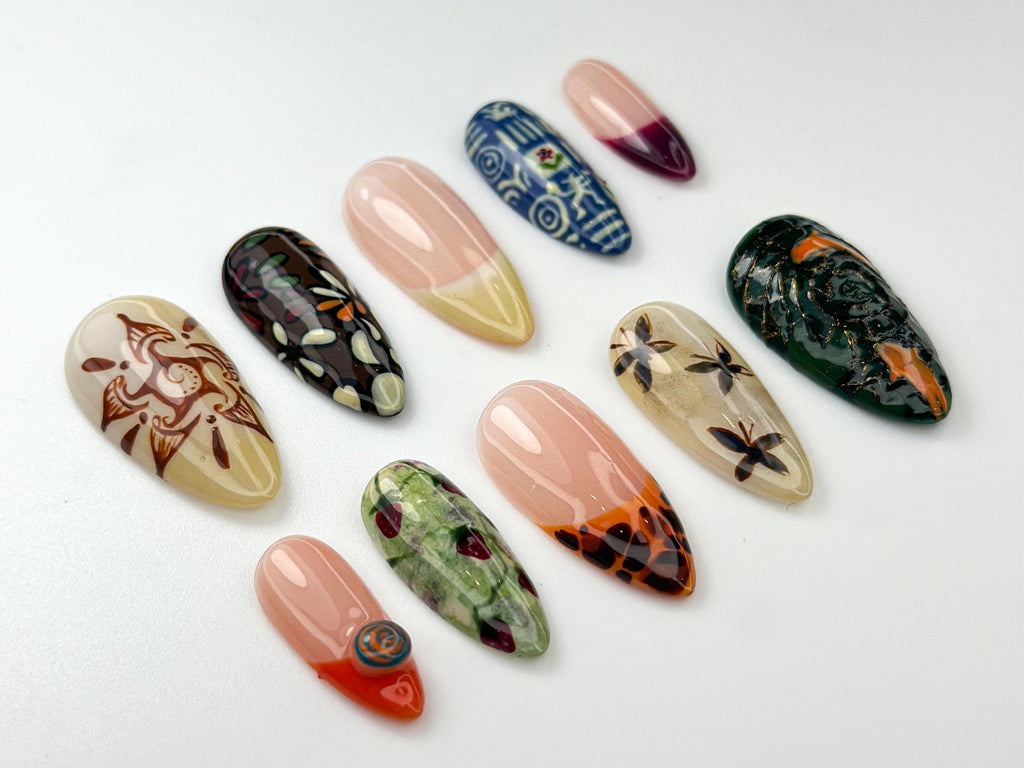 Zen Inspired Press On Nails | Mindful Mandala & Koi Nail Art | Handmade Natural Earth Tone Nails | Tranquil Boho Press On Set | JB805HC