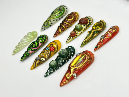 Colorful 3D Texture Press On Nails | Eye Art Fake Nails | Funky Gold Accent Nail Art | Color Pop Press Ons | Luxury Nails | JB847HC