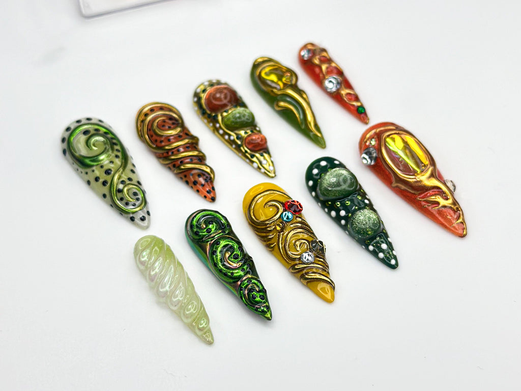 Colorful 3D Texture Press On Nails | Eye Art Fake Nails | Funky Gold Accent Nail Art | Color Pop Press Ons | Luxury Nails | JB847HC