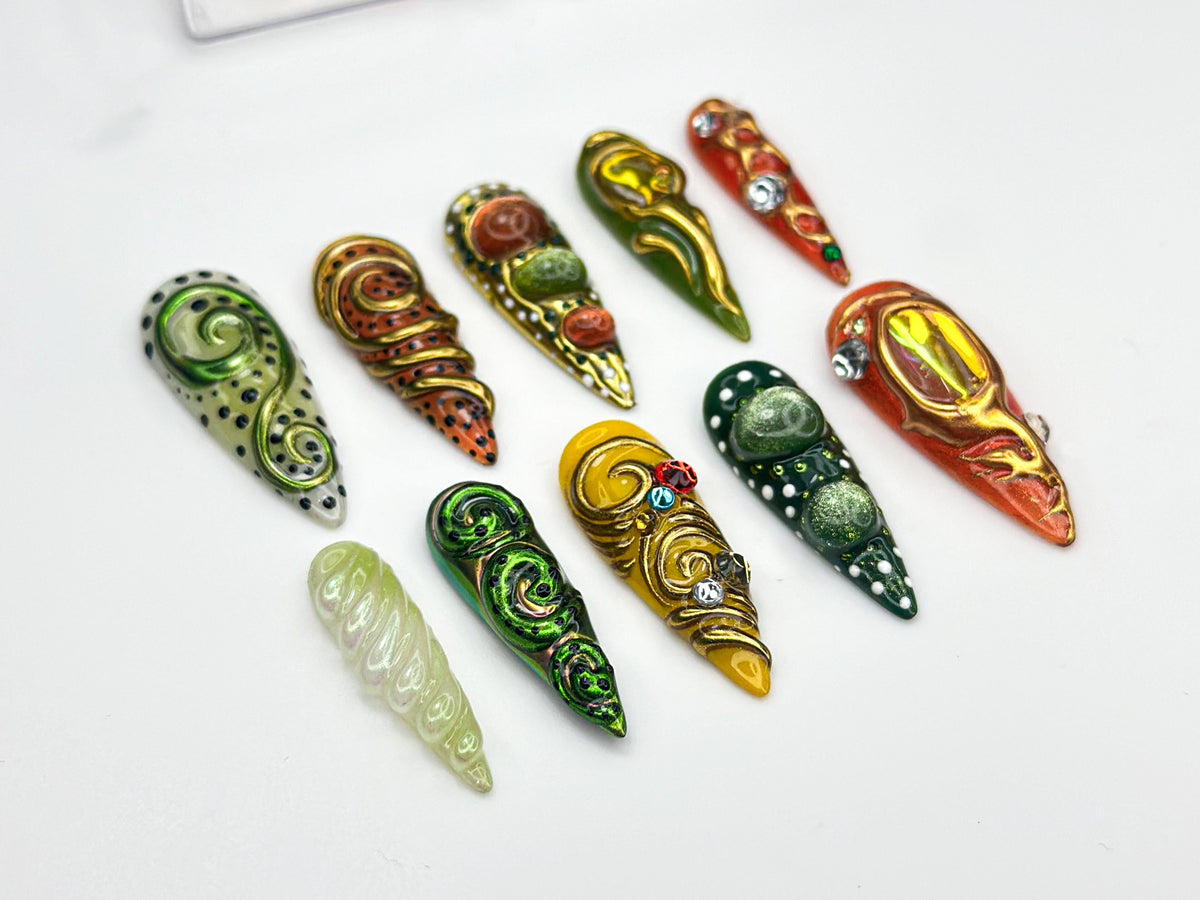 Colorful 3D Texture Press On Nails | Eye Art Fake Nails | Funky Gold Accent Nail Art | Color Pop Press Ons | Luxury Nails | JB847HC