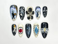Creepy Cute Press On Nails | Black Cat, Ghost & Evil Eye Design | Creepy Cute Nail Art | Witchy Horror Nail Set | Gothic Nails | JB879HC