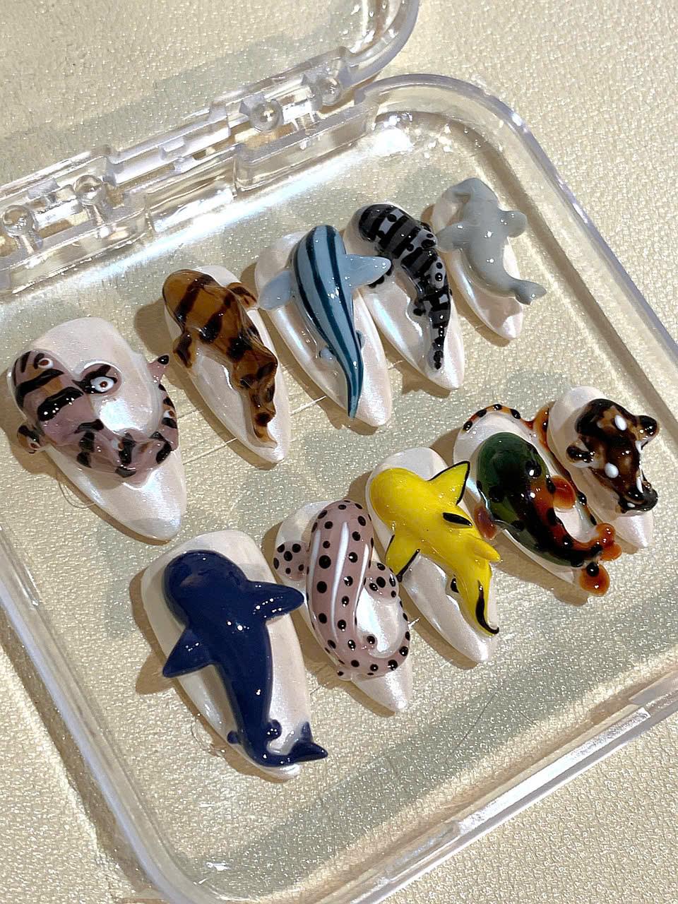 3D Ocean Animal Press On Nails: Handmade Sea Creature Nail Art