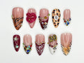 Bold Babe Press On Nails | 3D Lips & Leopard Print Nail Art | Rhinestone Attitude Nails | Cross Charm Nail | Girls Don’t Cry Nails | JB854HK