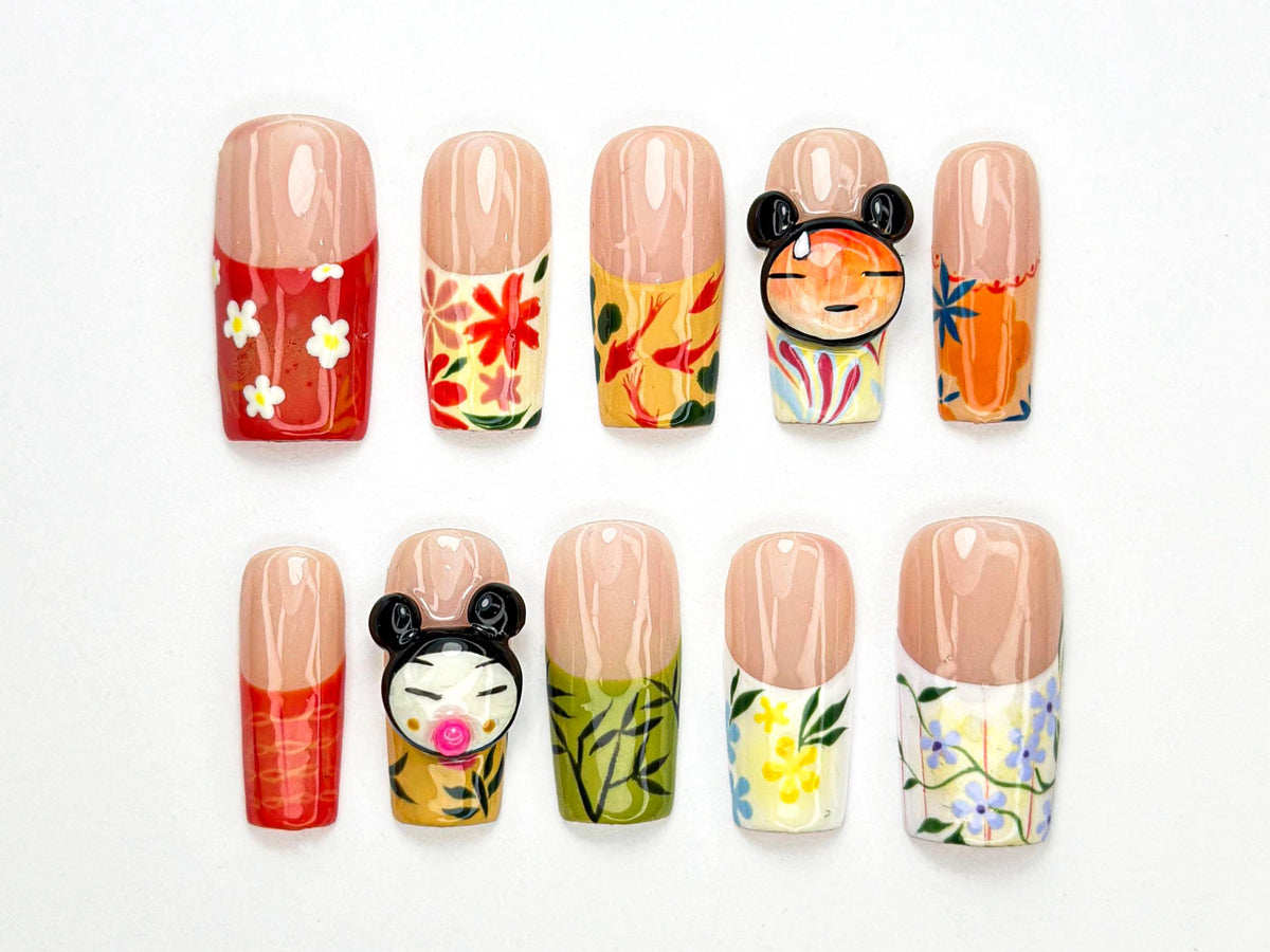Pucca Cartoon Press On Nails | 3D Floral & Character Nail Art | Cute Cartoon Nail Set | Pucca-Inspired Nail| Kawaii Fun Nail Design| JB891HK