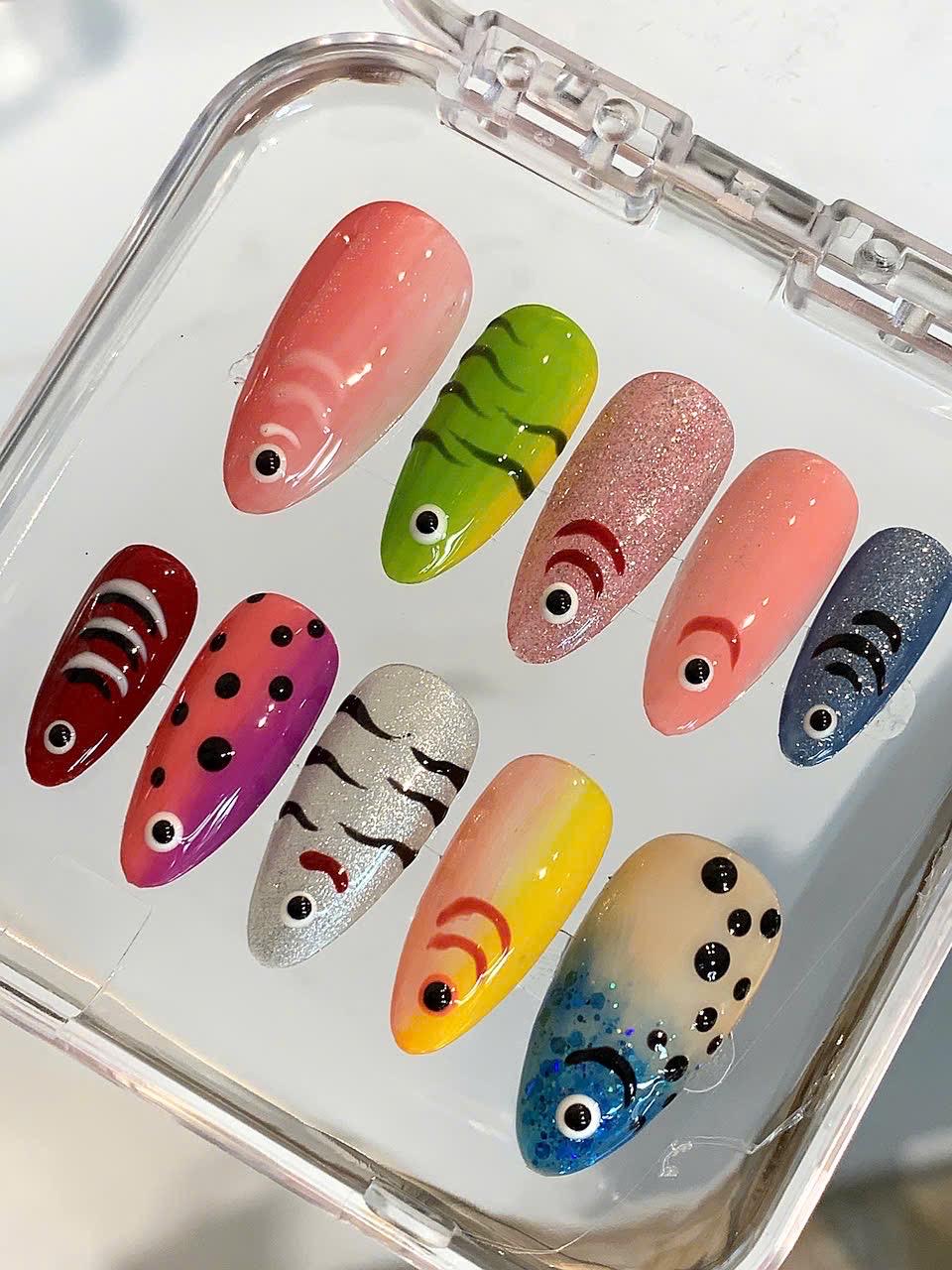 Hand Painted Fish Press On Nails: Tropical Ocean Nail Art