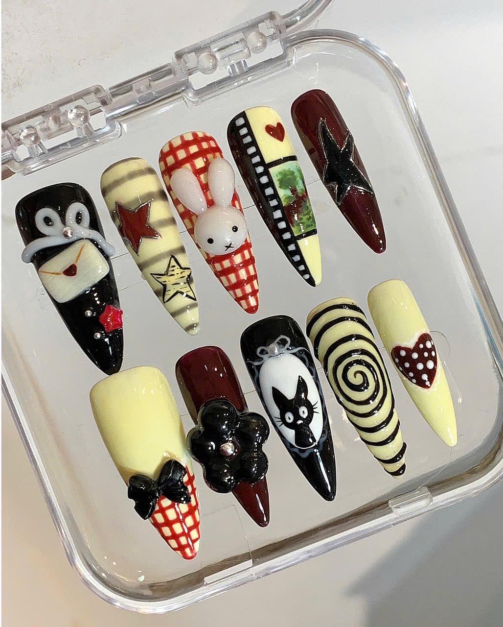 Handmade Y2K Press On Nails: Kawaii Anime, Bunny Cat Star