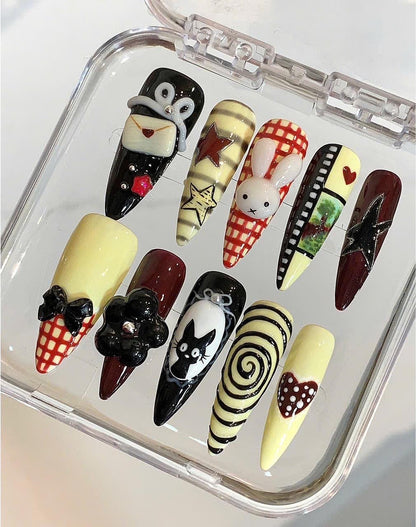 Handmade Y2K Press On Nails: Kawaii Anime, Bunny Cat Star