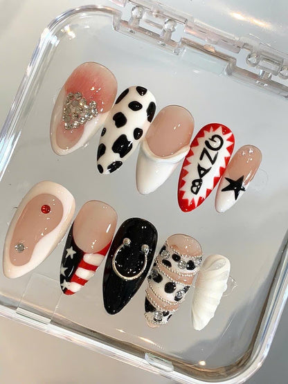 Punk Rock Press On Nails: Cow Print, USA Flag, Comic Art
