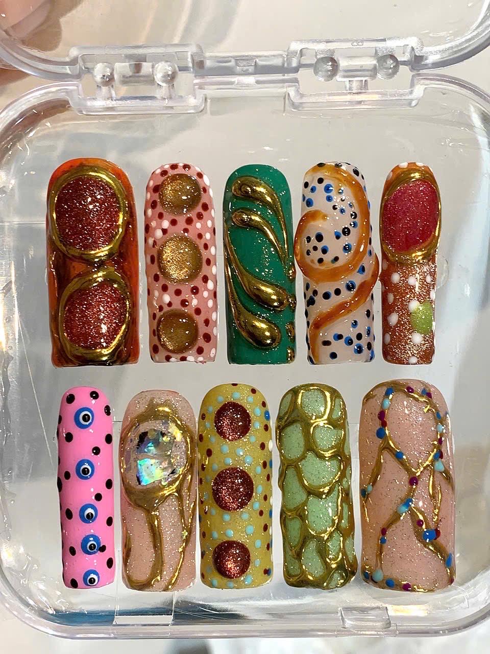 Abstract 3D Press On Nails: Handmade Artistic Festival Nail Art