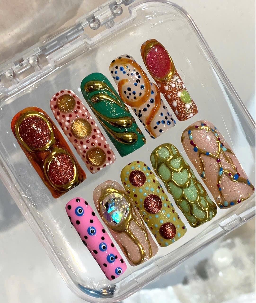 Abstract 3D Press On Nails: Handmade Artistic Festival Nail Art