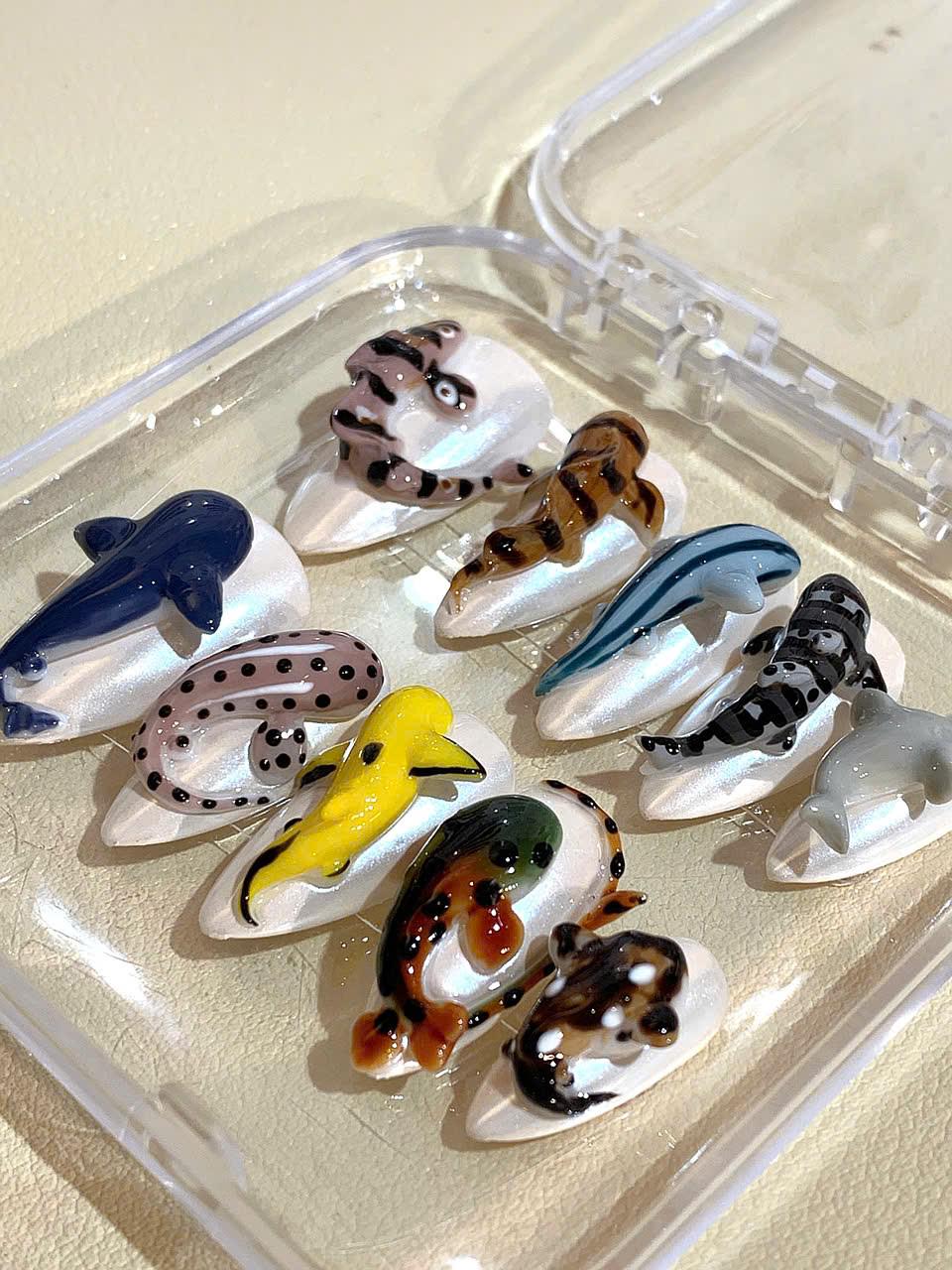 3D Ocean Animal Press On Nails: Handmade Sea Creature Nail Art