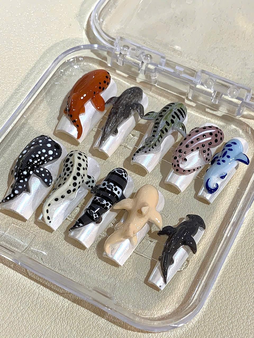 3D Ocean Animal Press On Nails: Handmade Kawaii Sea Creature Nail Art