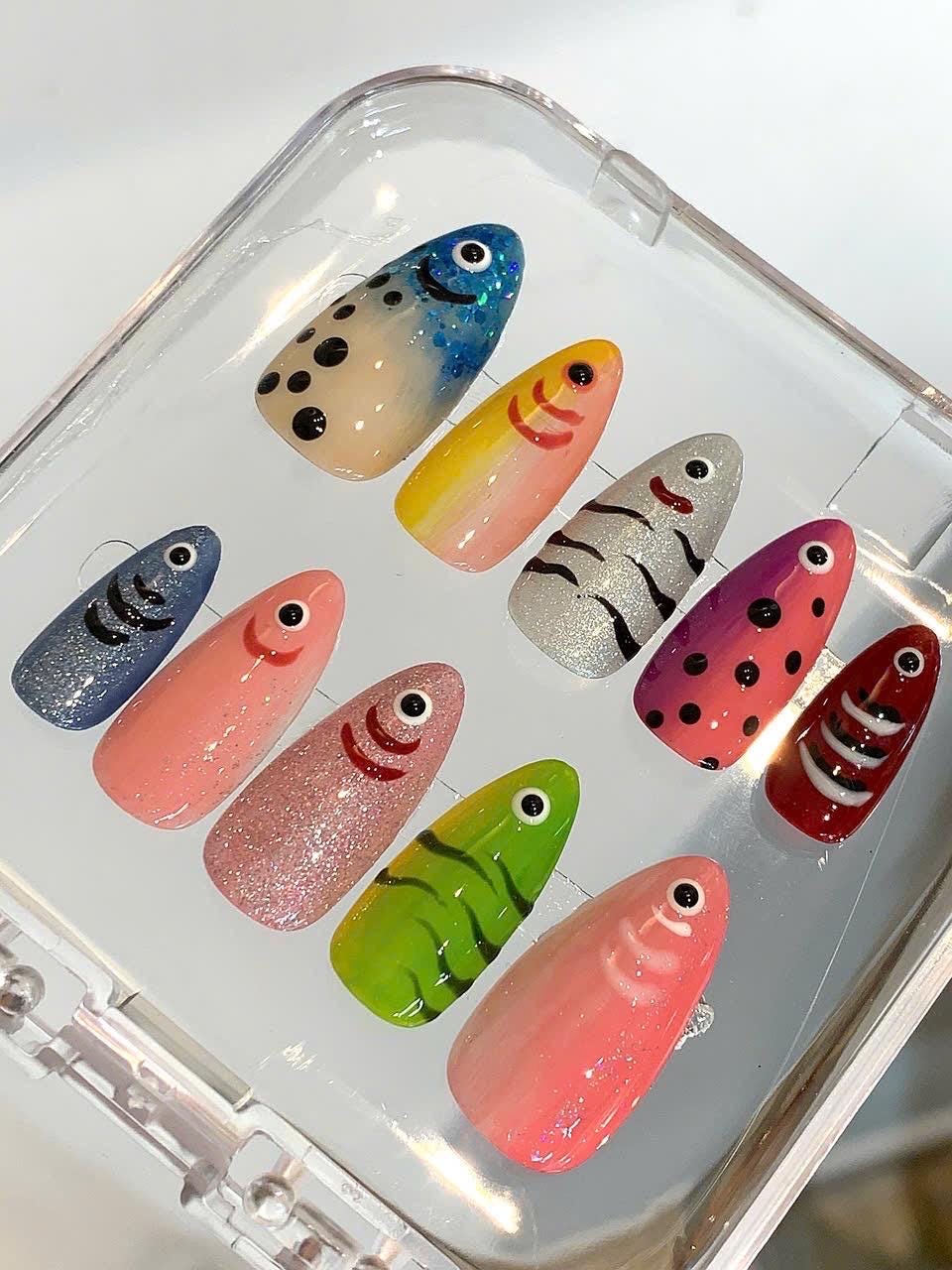 Hand Painted Fish Press On Nails: Tropical Ocean Nail Art