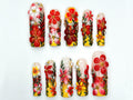 Tropical Bloom Garden Press On Nails | 3D Floral Art Nail Set | Handpainted Exotic Flower Nails | Summer Paradise Tips | JA946EC
