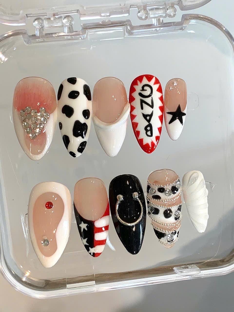 Punk Rock Press On Nails: Cow Print, USA Flag, Comic Art