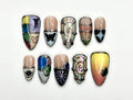 Abstract Art Press On Nails | Geometric Nail Set | Line Work Design | Graphic Nail Design | Color Block + Swirl Line Art | JC921EC