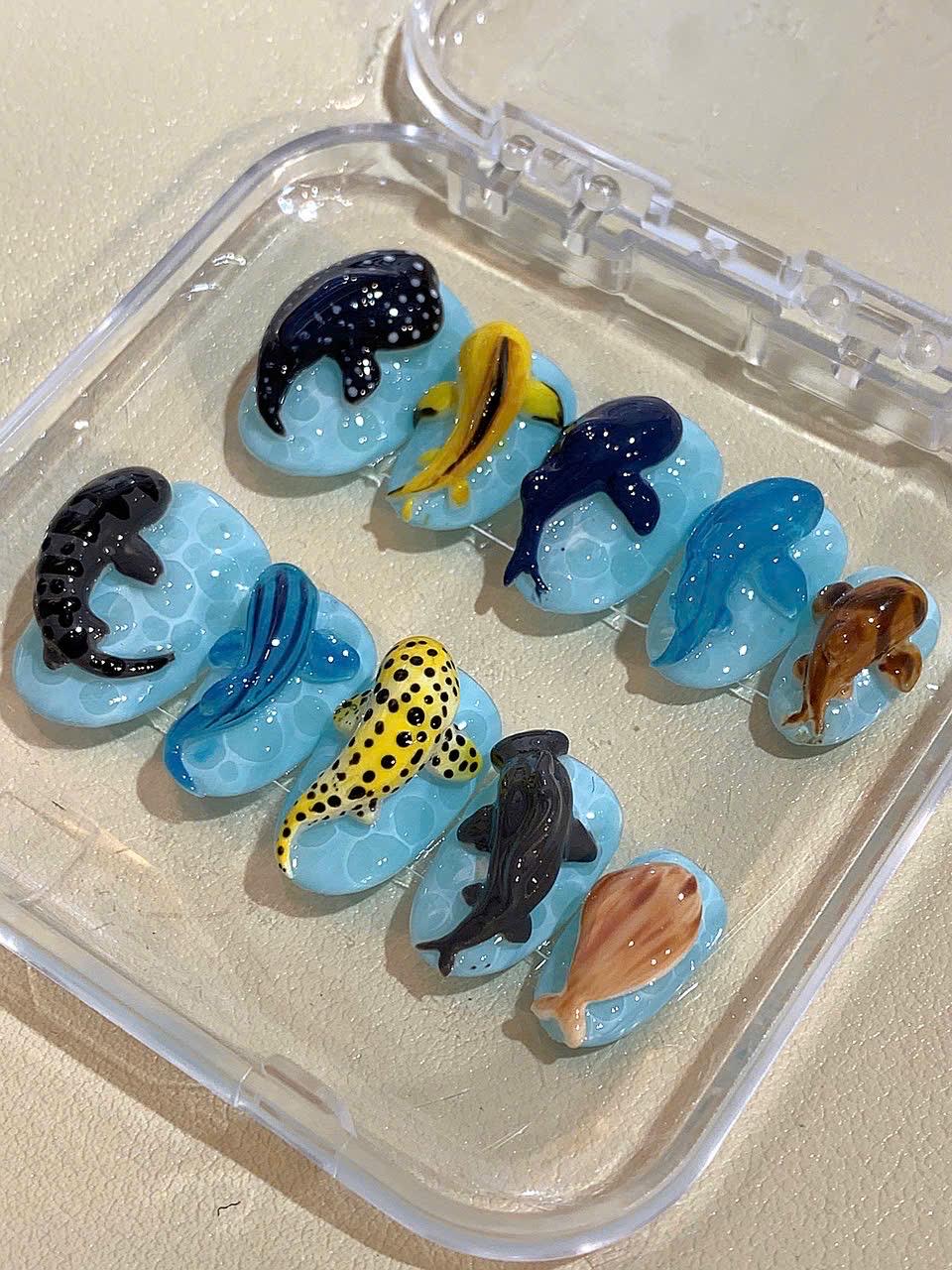 3D Ocean Animal Press On Nails: Handmade Marine Life Nail Art