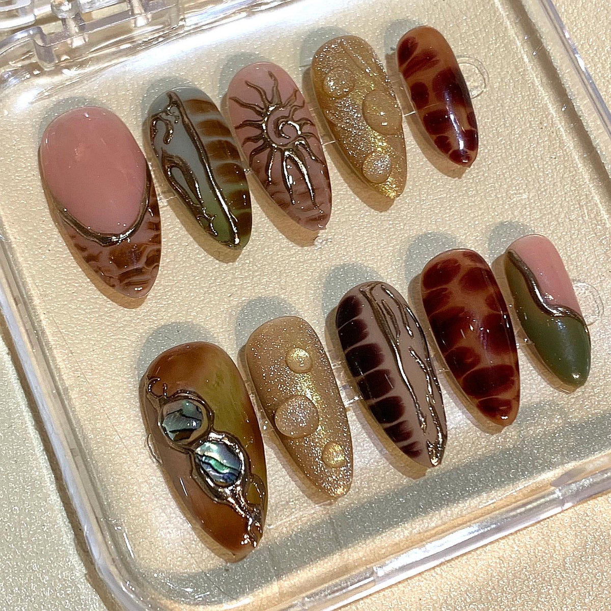 Boho Press On Nails: Gold Celestial Sun & Moon Design