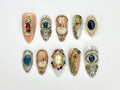 Vintage Religious Press On Nails | Angel Eye Nail Art | Baroque Religious Style Nail | Vintage Gemstone Nail | Statement Luxe Nail | JC924HK