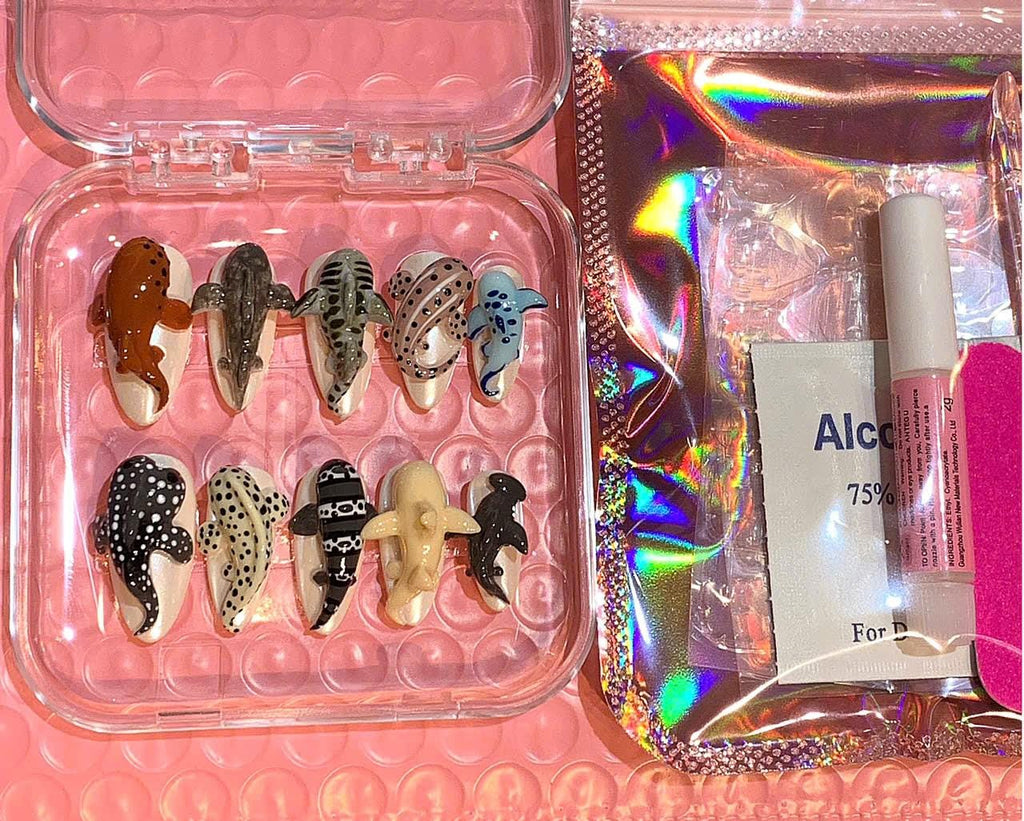 3D Ocean Animal Press On Nails: Handmade Kawaii Sea Creature Nail Art