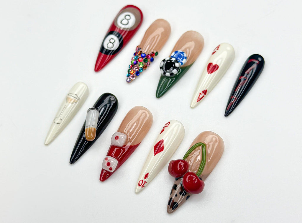 Casino Game Theme Press On Nails | 3D Poker Dice & Martini Nails | Vegas Party Press Ons | Bold Handmade Nail| Vegas Nightlife Nail |JB960HK