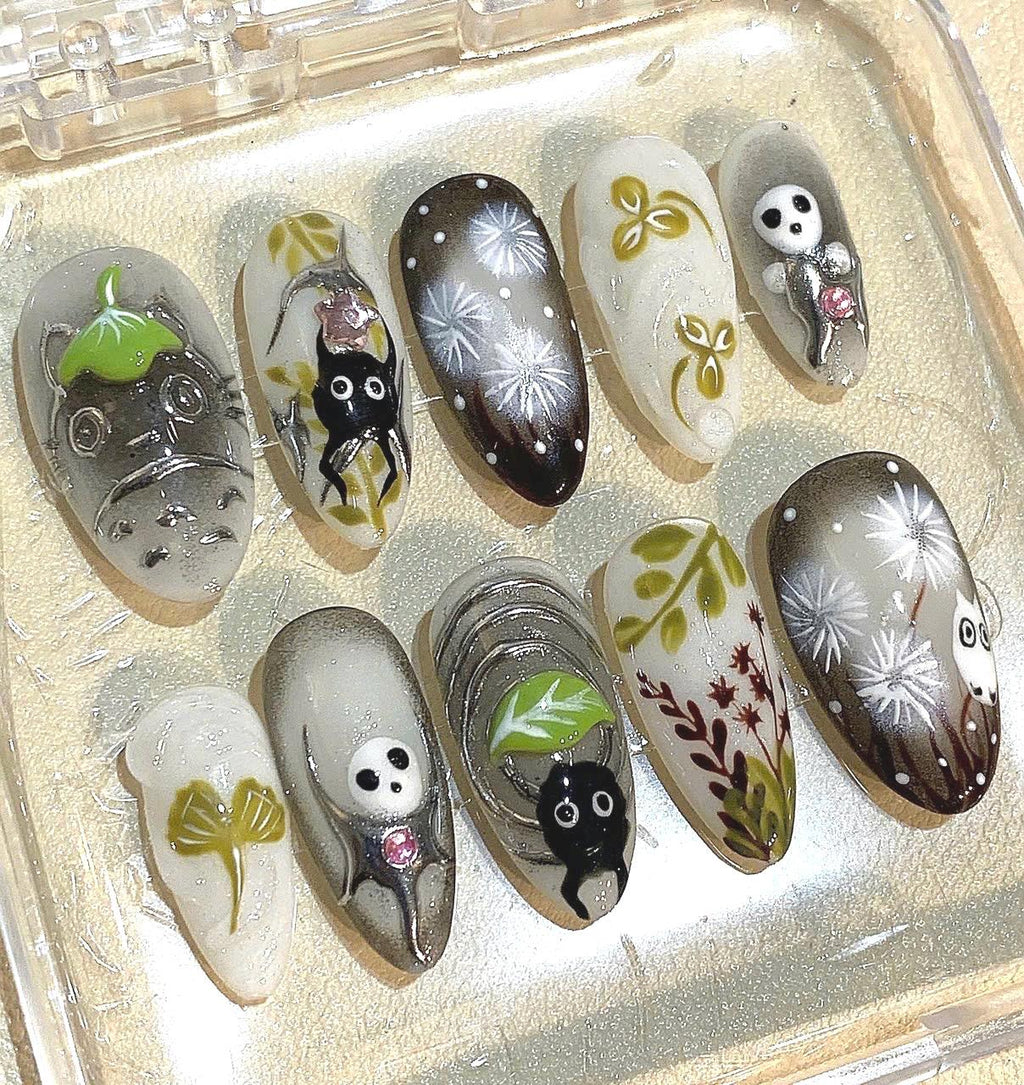 Totoro Press On Nails: Anime Forest Spirit, Handmade Nail Set