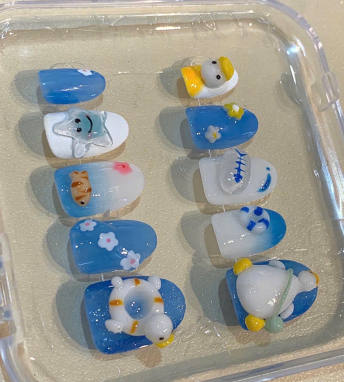 3D Duck & Starfish Press On Nails: Ocean Beach Nail Art