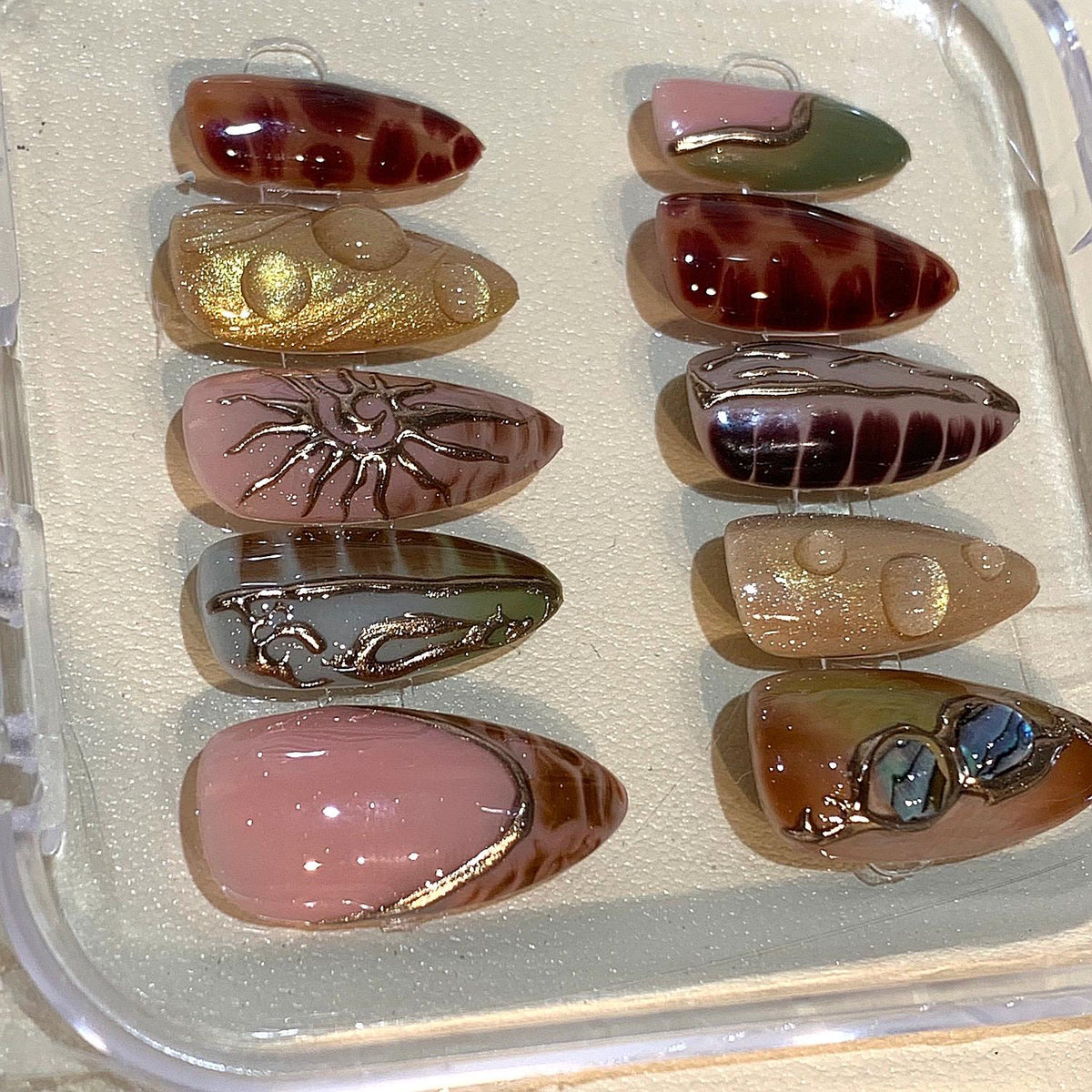 Boho Press On Nails: Gold Celestial Sun & Moon Design