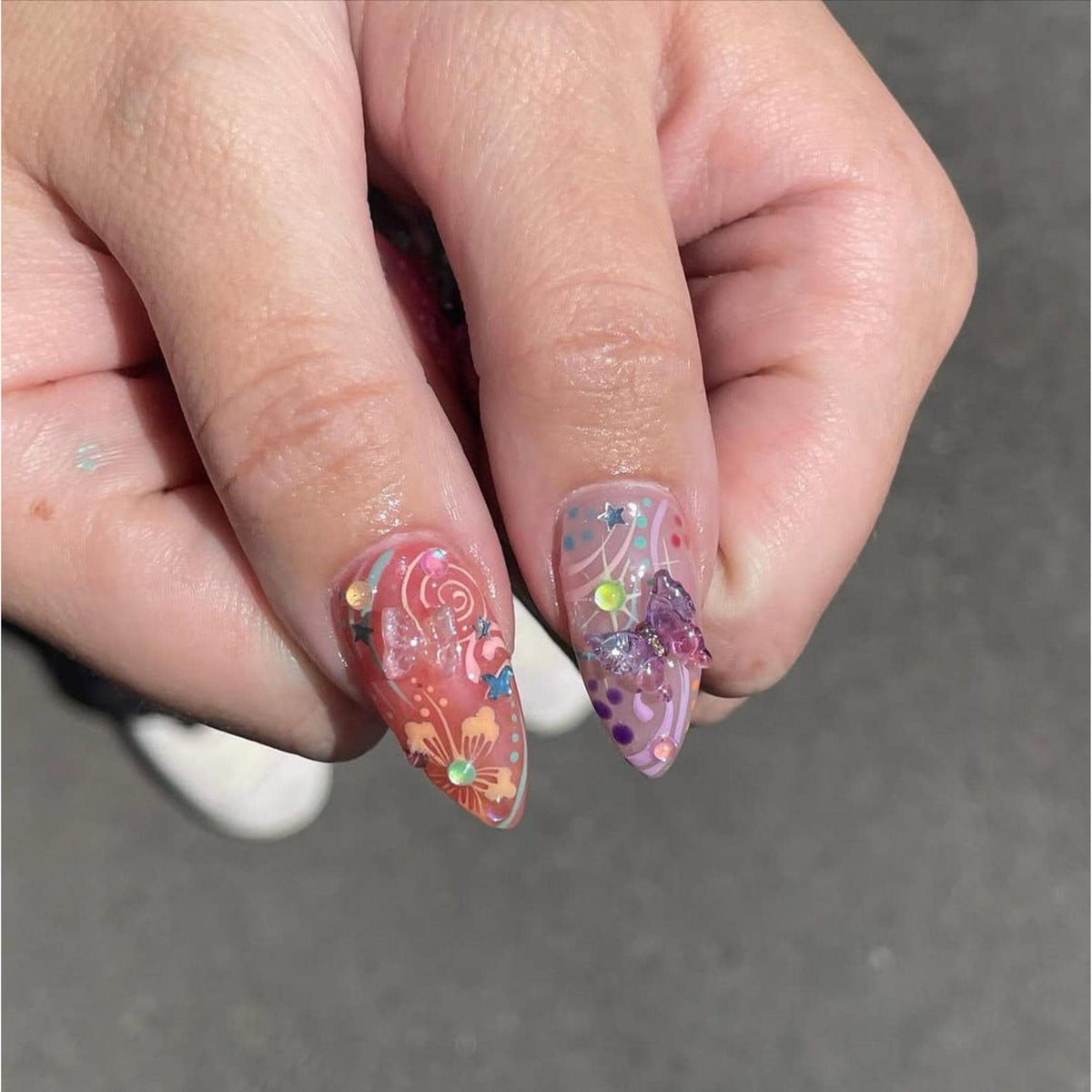 Kawaii Bunny Press On Nails | 3D Cute Rabbit & Star Nails | Rainbow Pastel Swirl Nail Art | Handmade Kawaii Nail | Fun Handmade Nail|JB982HC