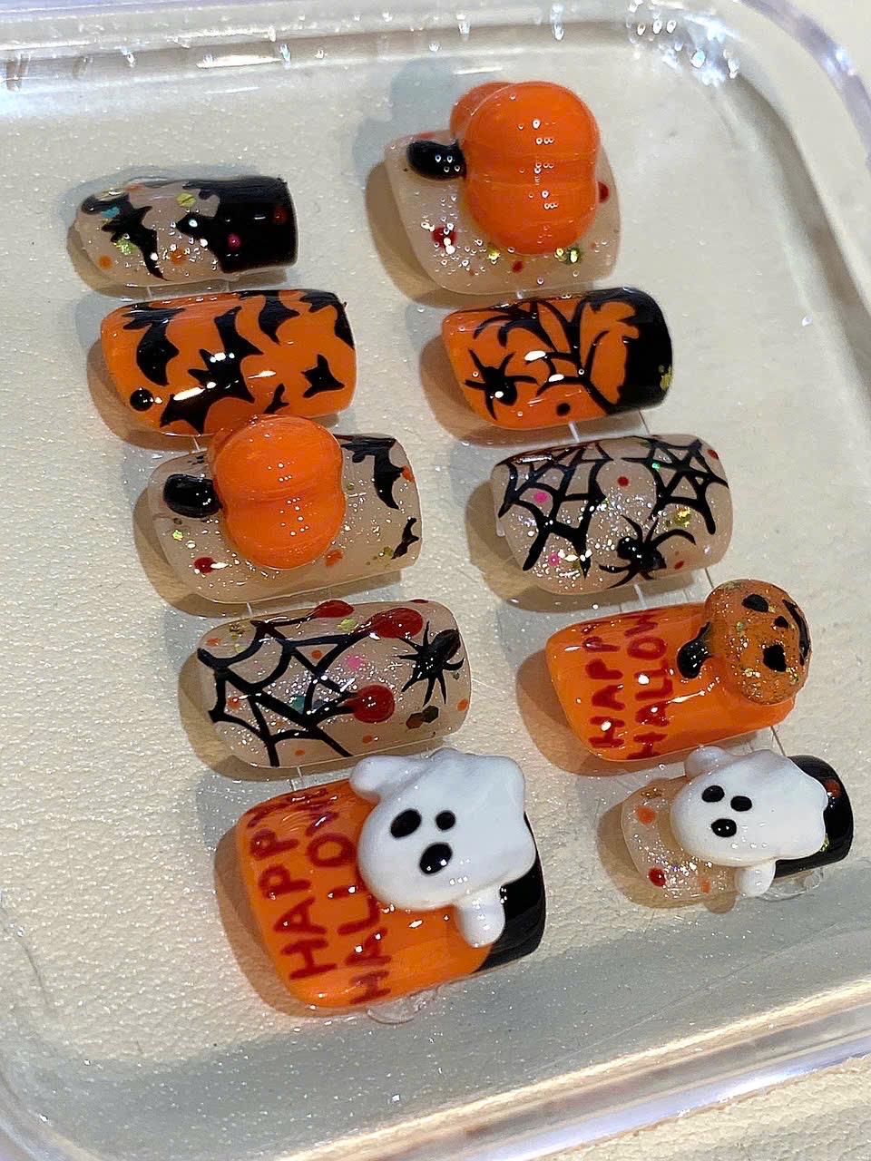 3D Ghost & Pumpkin Press On Nails: Spooky Halloween Nail Art