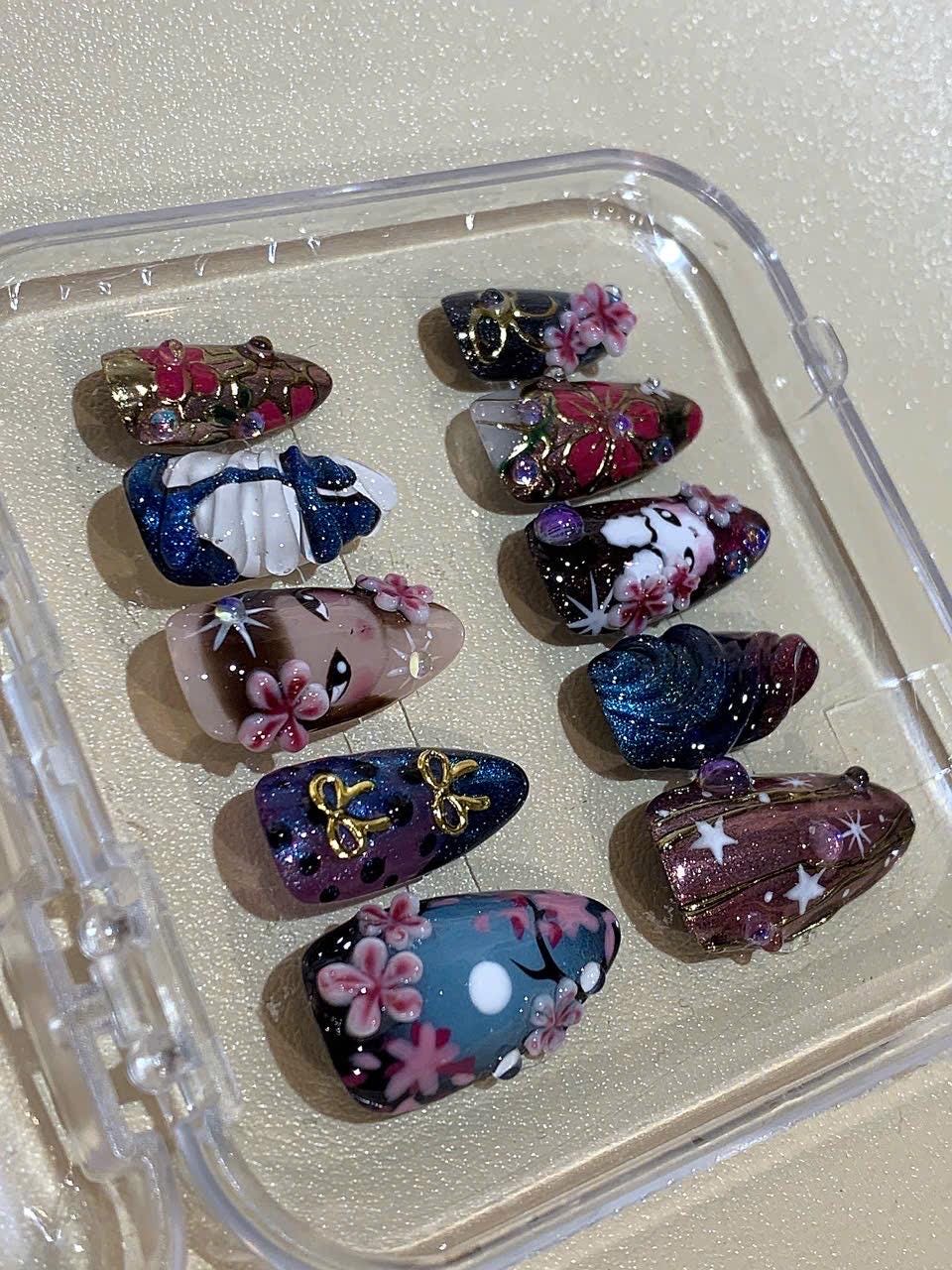 Sakura Cherry Blossom Bunny Press On Nails, 3D Kawaii Japanese Nail Art