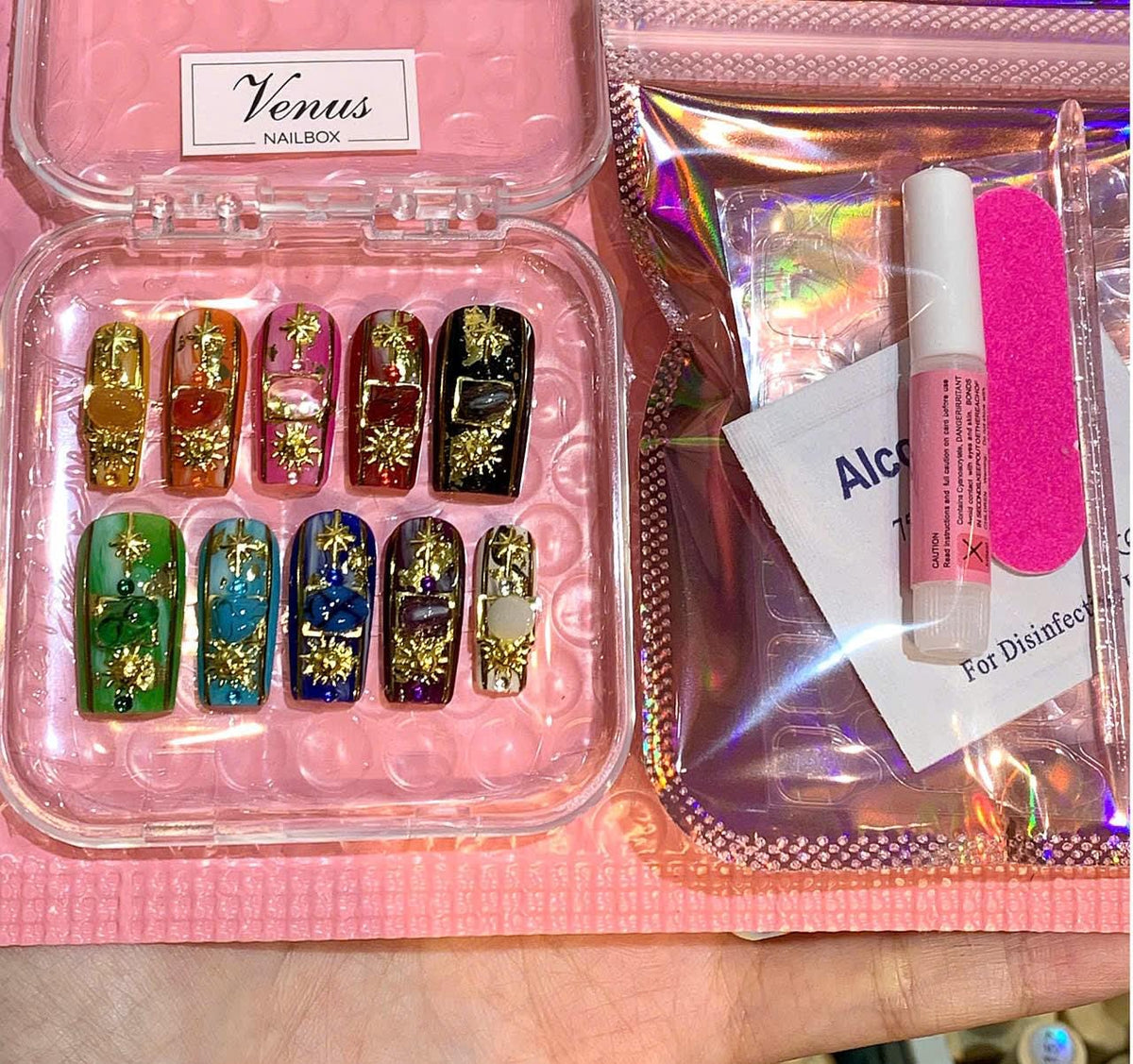 Celestial Gemstone Press On Nails: Handmade Astrology Nail Art with Stars & Crystals
