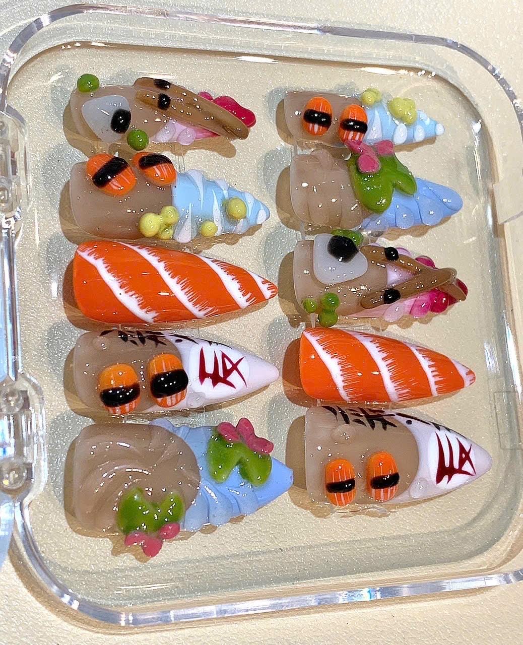 3D Sushi Press On Nails: Handmade Japanese Food Nail Art