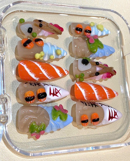 3D Sushi Press On Nails: Handmade Japanese Food Nail Art